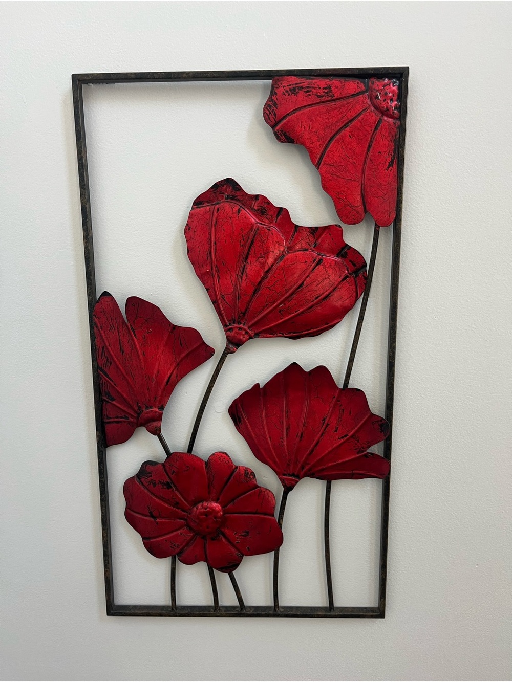 Red Floral Metal Wall Art Panel